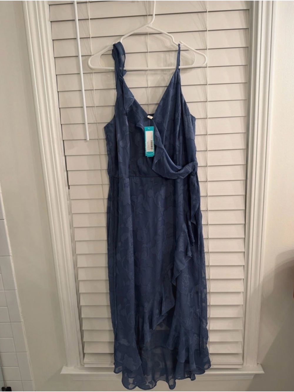 Sleeveless V-Neck Midi Dress in Dusty Blue with Wrap Tie